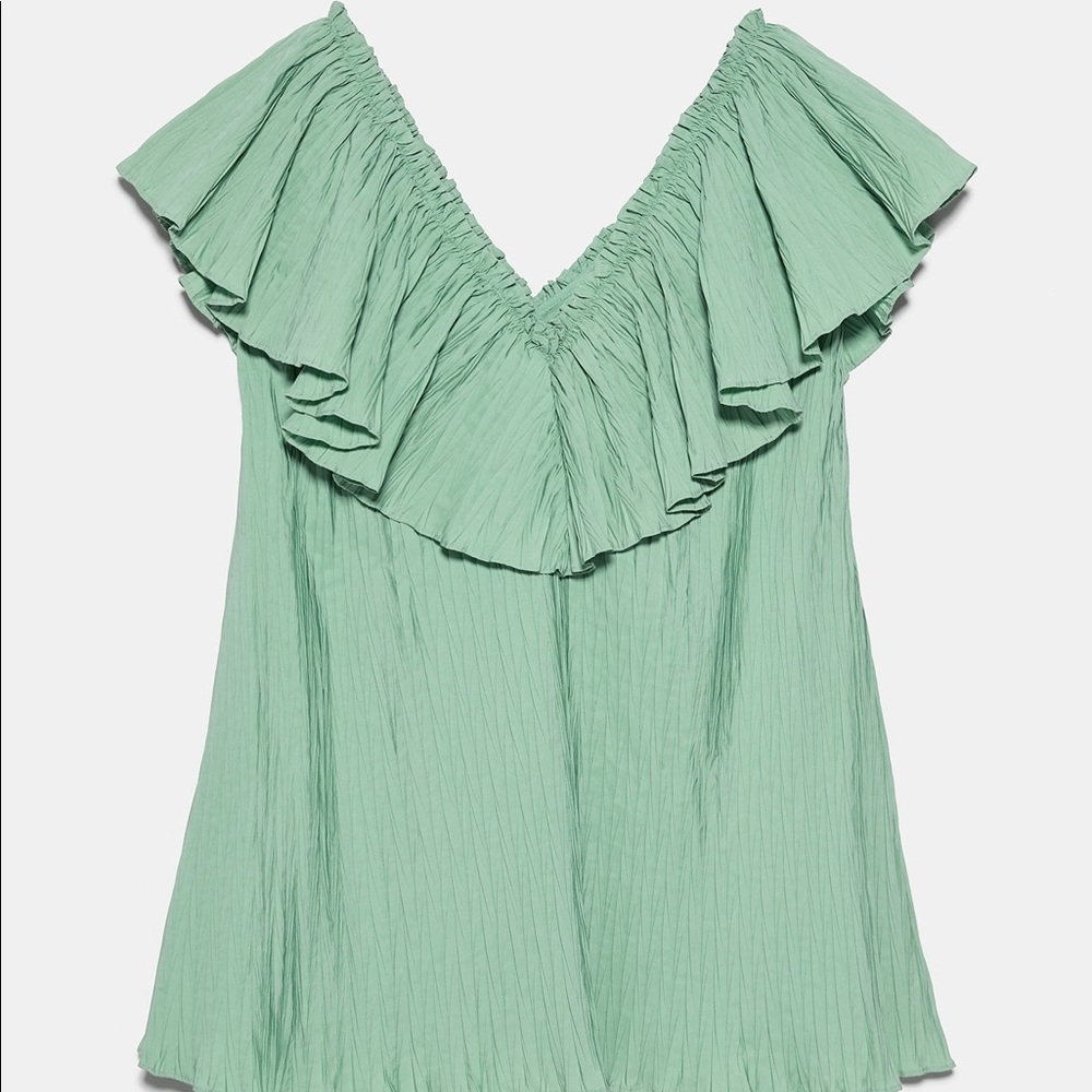 Zara washed green voluminous pleated dress - Picture 5 of 6